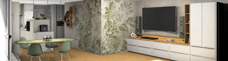 Wohnwand Tisch Stuehle Sitzgruppe